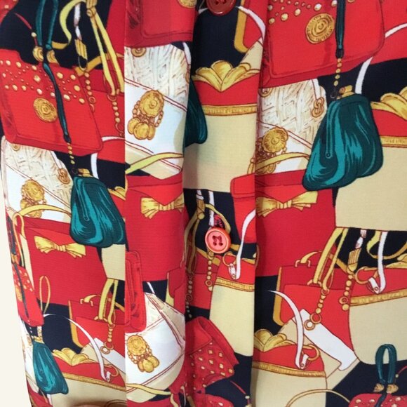 Vintage Jordan Womens Blouse Purse Print Button-Up Long Sleeve Size 12 - Picture 4 of 6